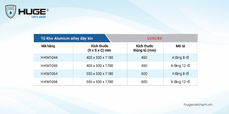 TỦ KHO ALUMINUM ALLOY ĐÁY KÍN HUGE
