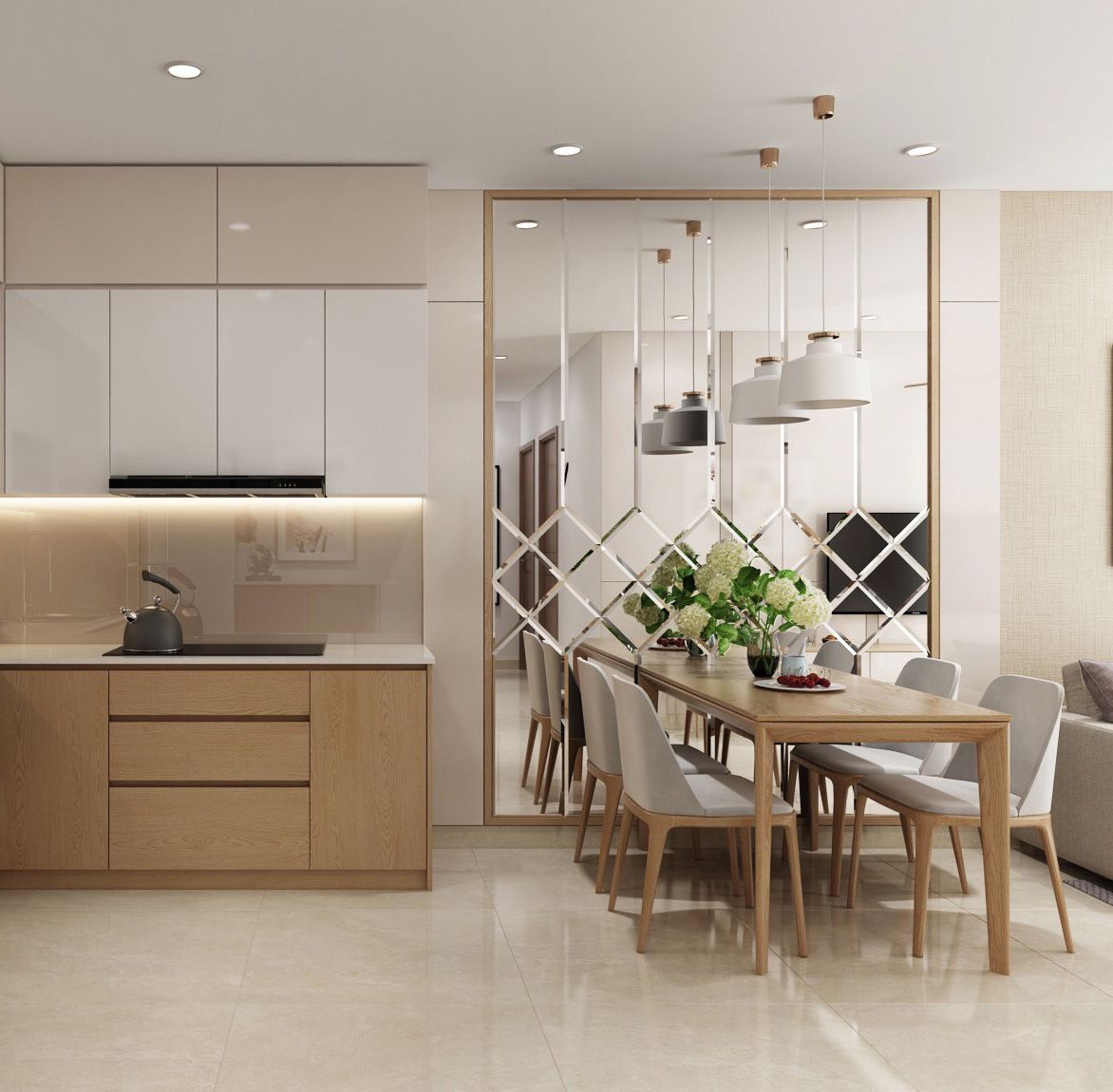 Bề mặt phản chiếu giúp phân tán ánh sáng tự nhiên khắp phòng