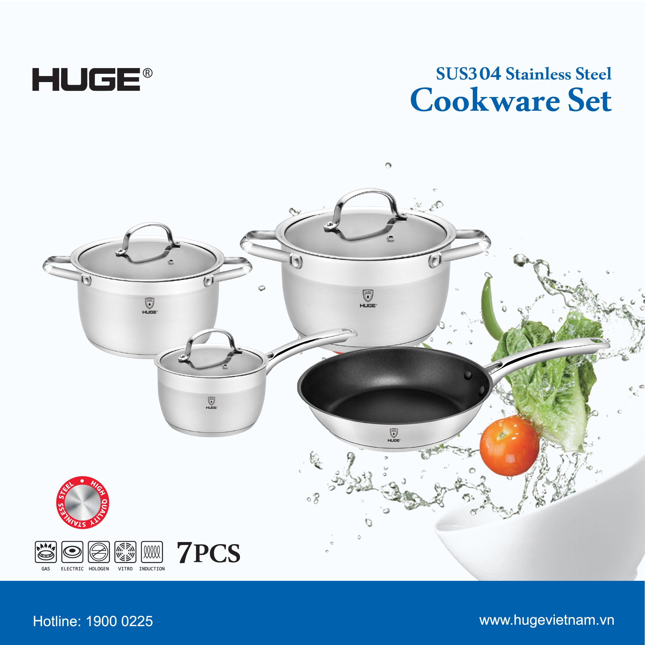 Bộ nồi Inox 304 HUGE H-BN6804 LUX