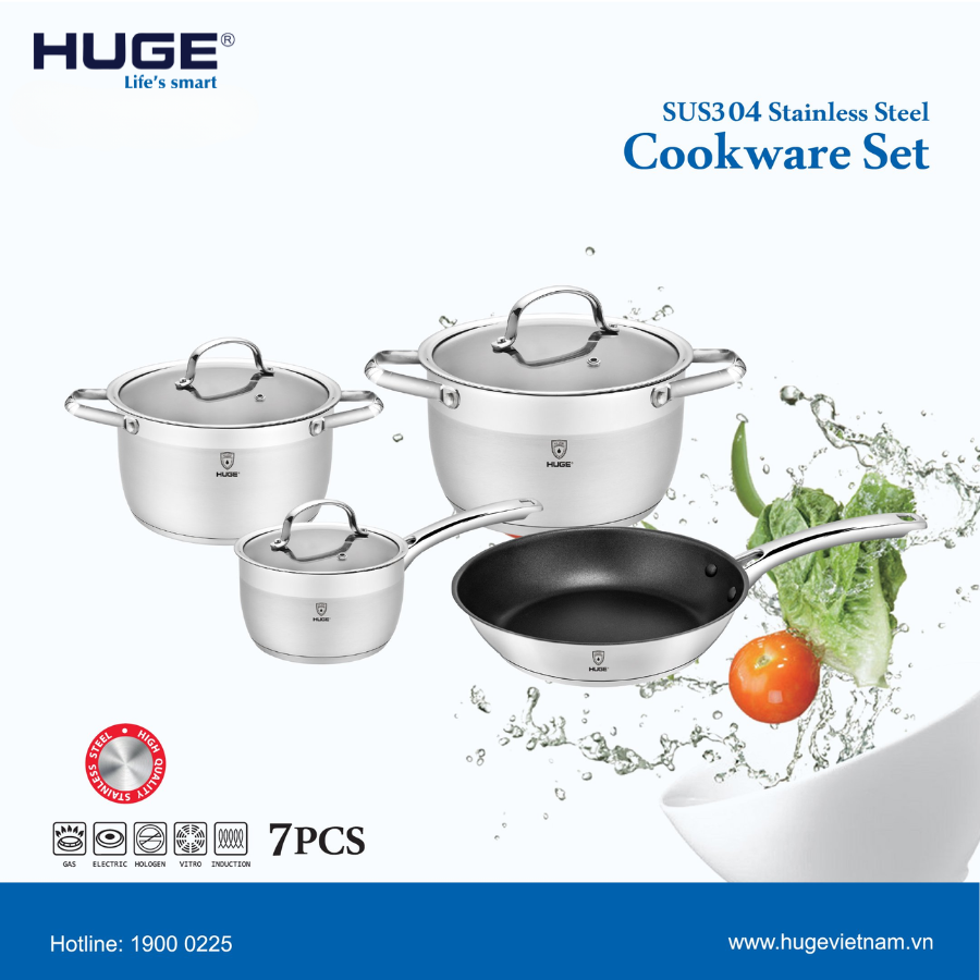 Bộ nồi Inox 304 HUGE H-BN6804 LUX Bộ nồi Inox 304 HUGE H-BN6804 LUX