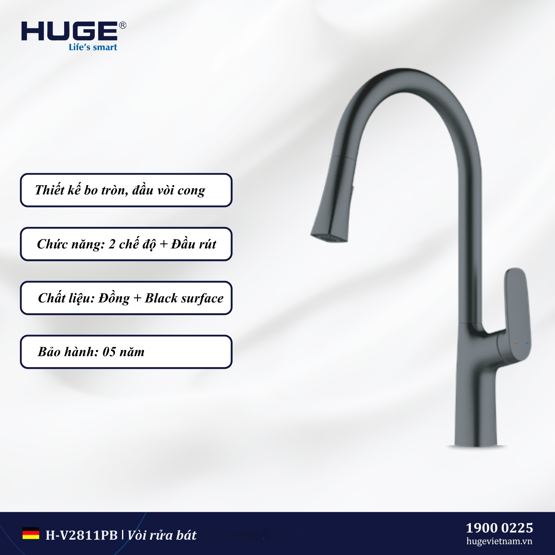Vòi rửa bát kháng khuẩn HUGE H-V2811PB
