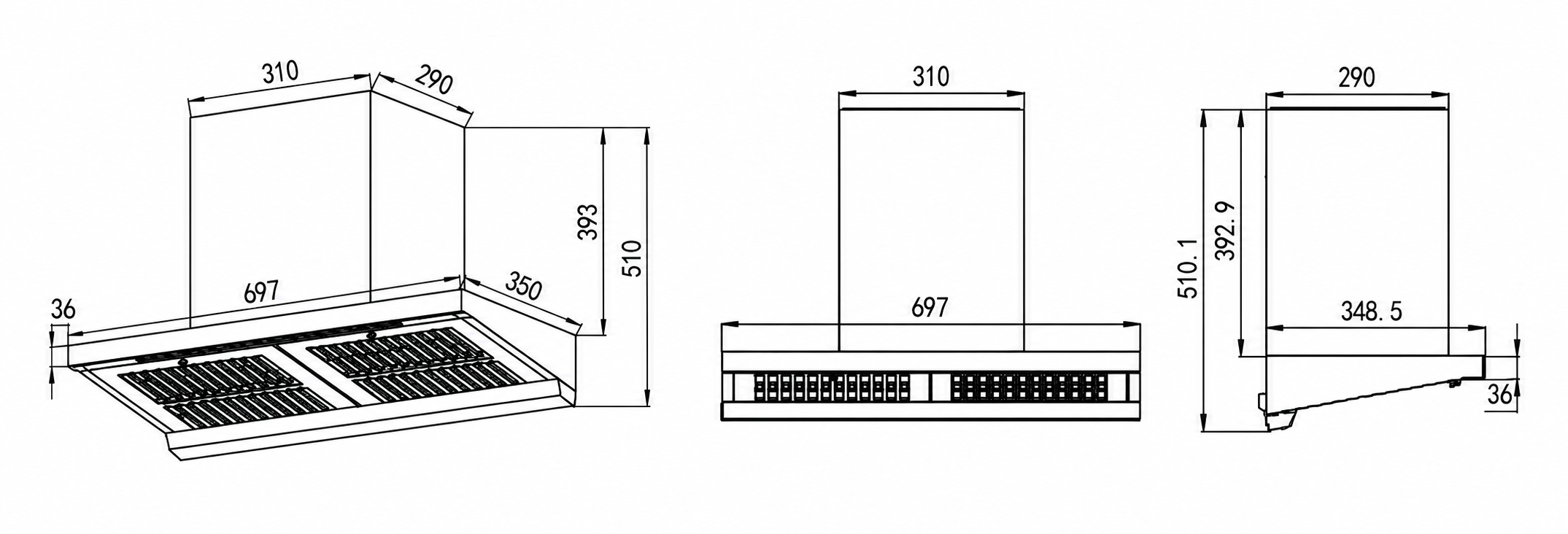 HÚT MÙI CHỮ T HUGE H-DWM70TDS 10 Máy hút mùi chữ T HUGE H-DWM70TDS